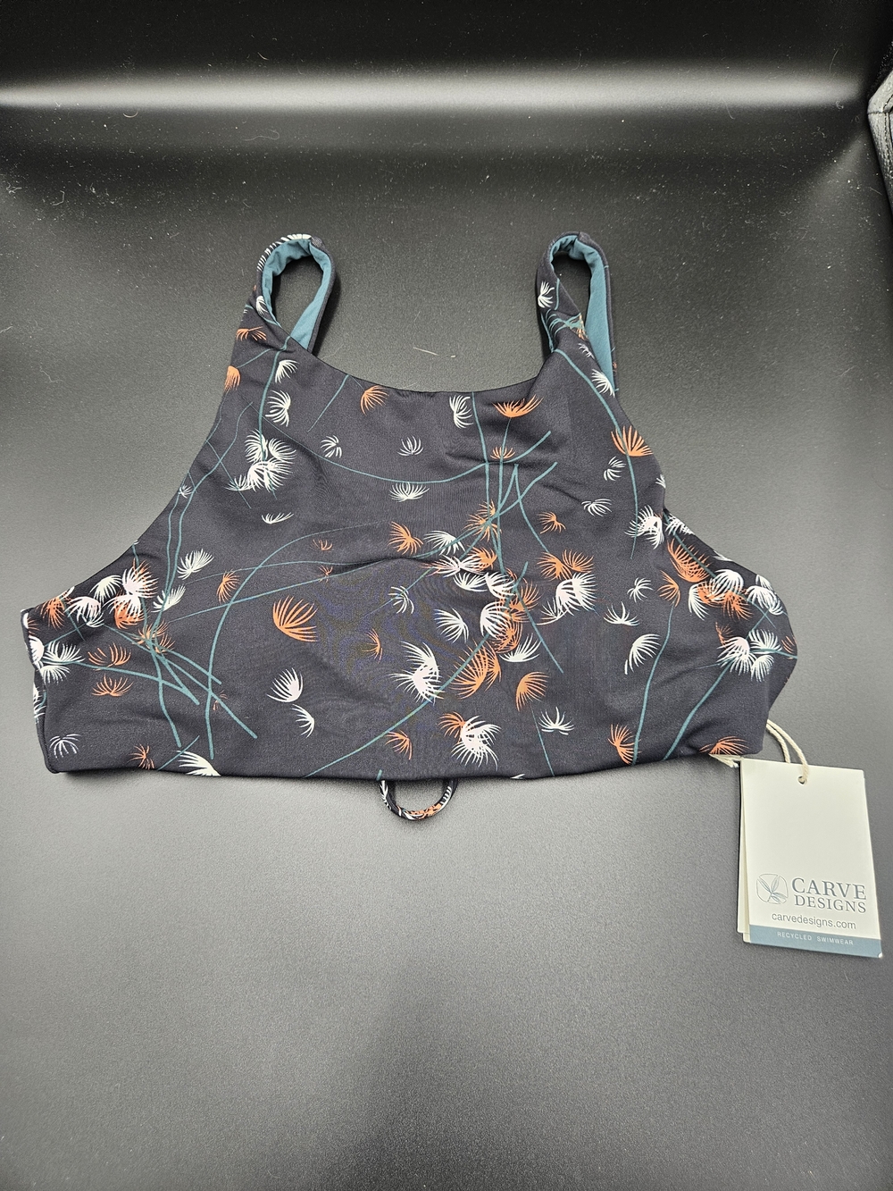 Carve Designs Zuri Bikini Top Feather Floral Print Size Small NWT Recycled Fabri